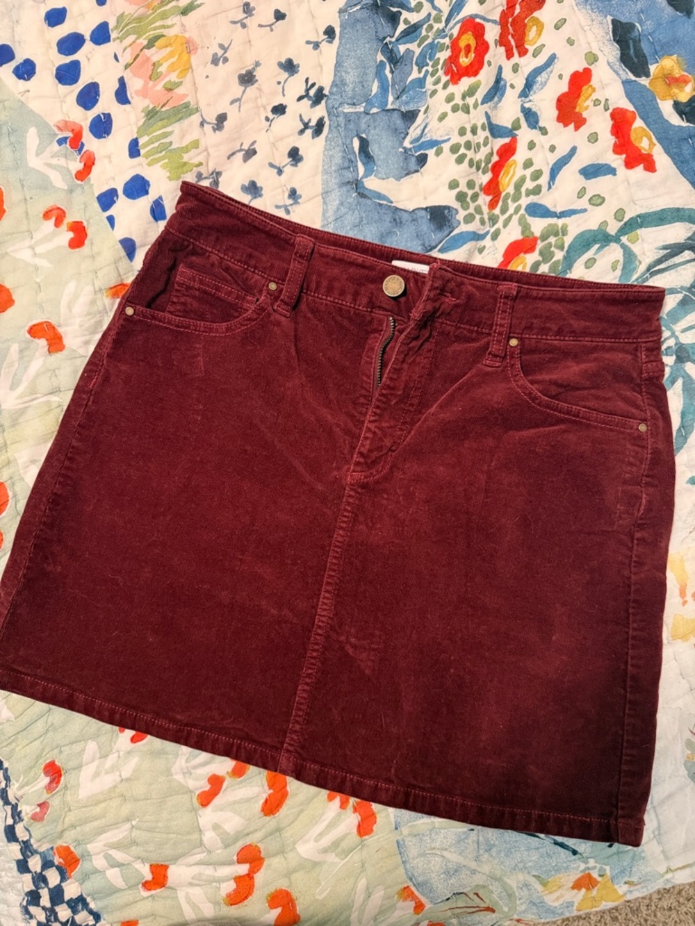 Market & Spruce Burgundy Corduroy Mini Skirt